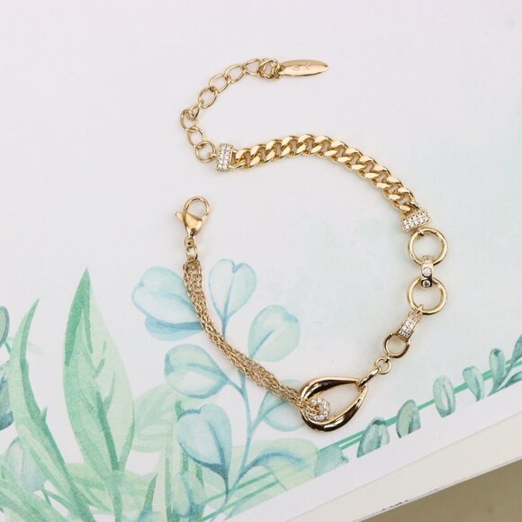 "Sparkling Rose Gold Bracelet with Elegant Round & Chain Link Detail, XPBL0909 - Picture 5 of 13